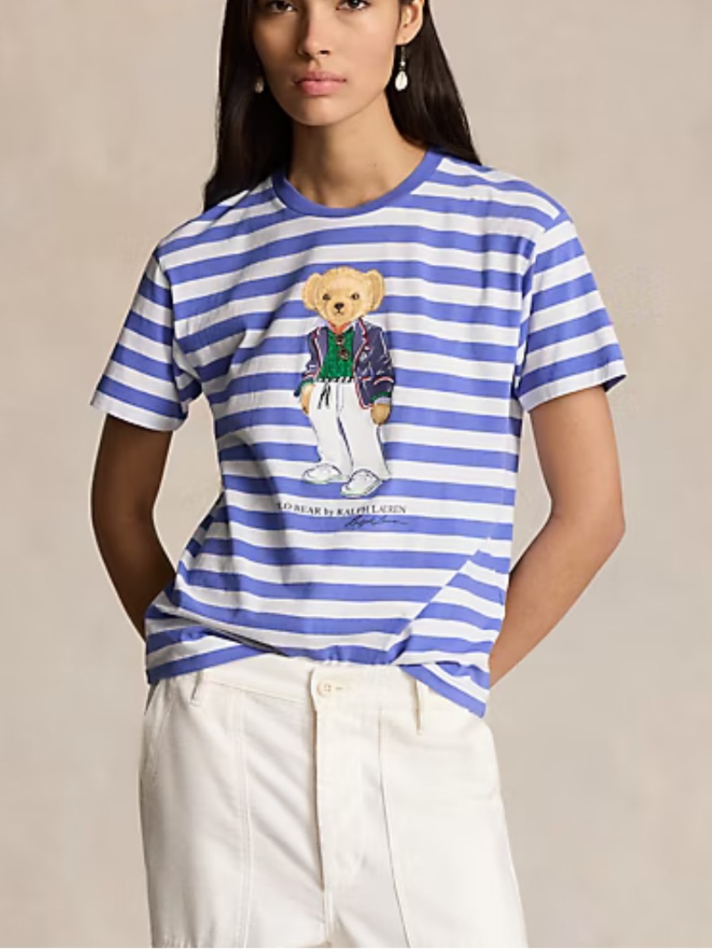 Polo Ralph Lauren womens Striped Polo Bear Cotton Jersey Tee size large